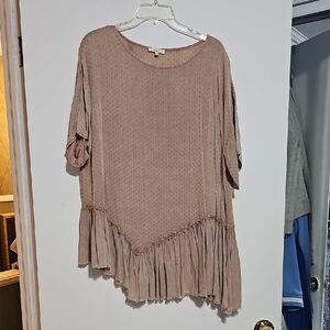 Easel Women's Tan/Mauve Top with Fringe Detail Oversized Sz Medium Fall